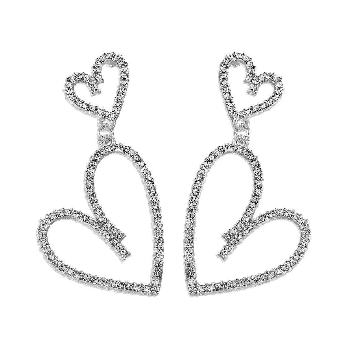 Diamond Double Heart Dangle Earrings for Women