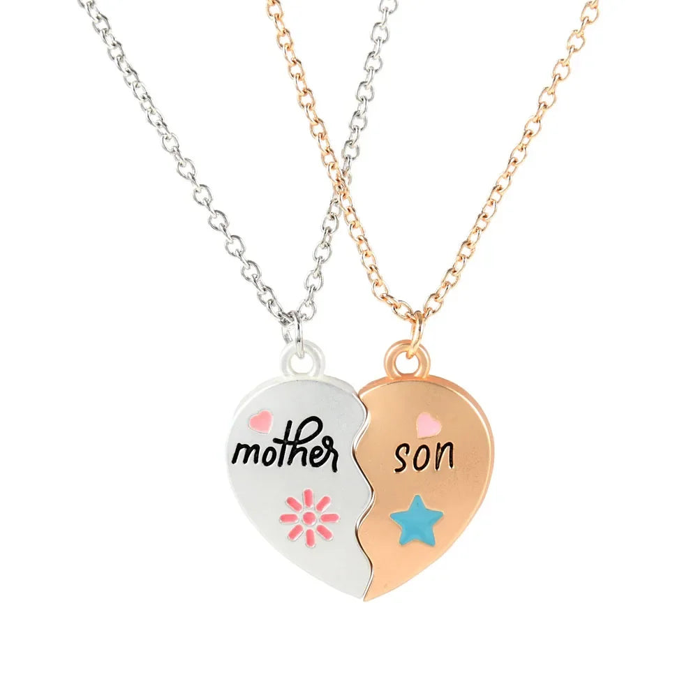 "Mother Daughter" or "Mother Son" 2Pcs Heart-Shaped Puzzle Necklaces Sets