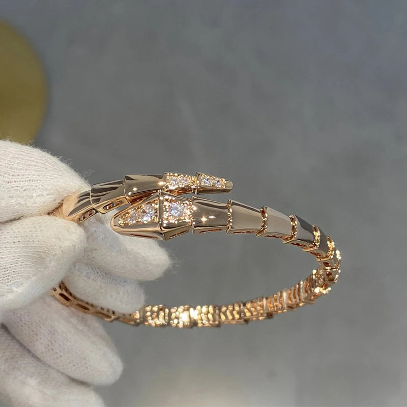 White/Yellow/Rose Gold Snake Bangle Inlaid Moissanite Diamond Luxury Bracelet for Women