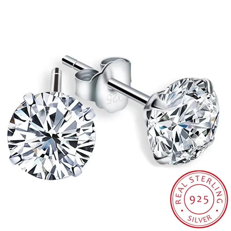 Silver Round Diamond Stud Earrings for Women