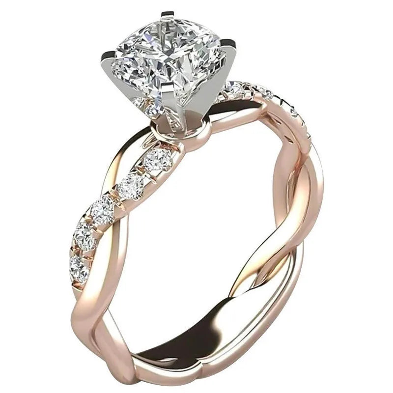 Square Diamond with Cross-Twisted Pattern Inlaid Diamond Ring for Women