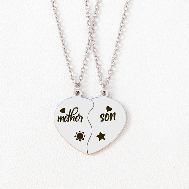 "Mother/Son" & "Mother/Daughter" 2Pcs Heart Puzzle Pendant Necklace Sets
