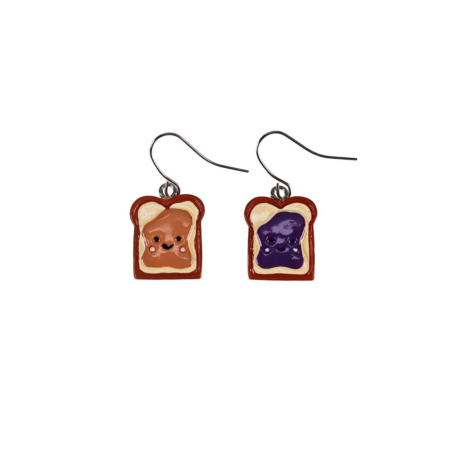 1 Pair Hand-Painted Peanut Butter and Jelly Toast Drop Earrings