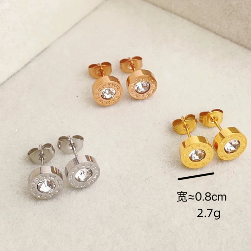 Roman Numerals Detail Rhinestone Stud Earrings for Women