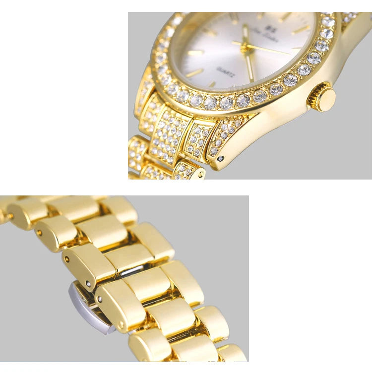Luxury Crystal Silver Gold Quartz Watches with Calendar for Women