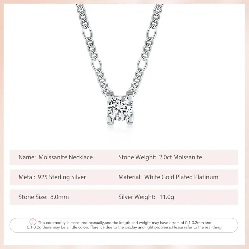 2 Carat Moissanite Diamond Pendant Necklace for Women
