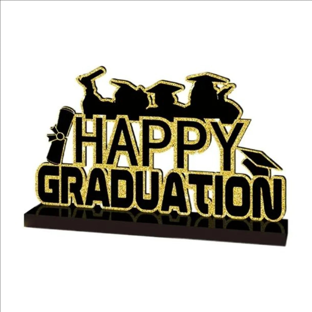 "Happy Graduation" Gold & Black Graduation Table/Shelf/Desk Centerpiece