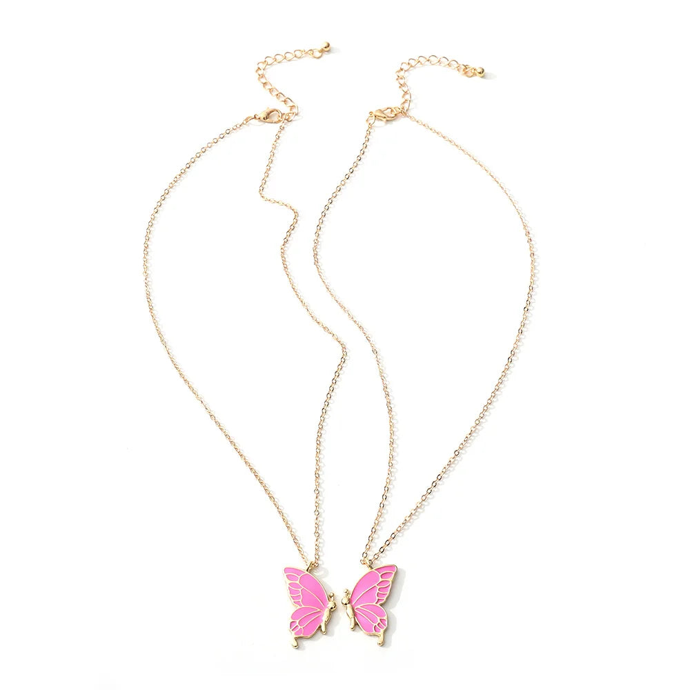 "Friendship" 2Pcs Butterfly Pendant Necklaces for Women