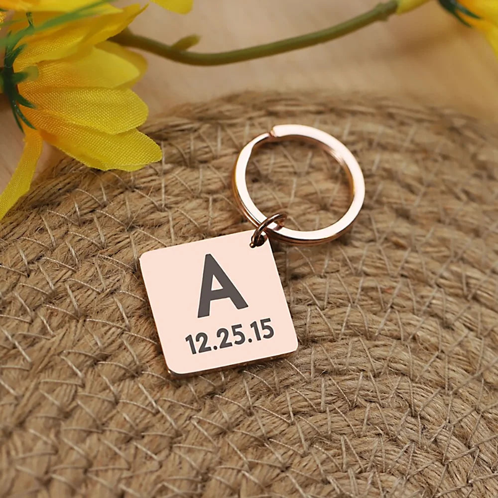 Custom Personalized Initial Letter Date Keychains