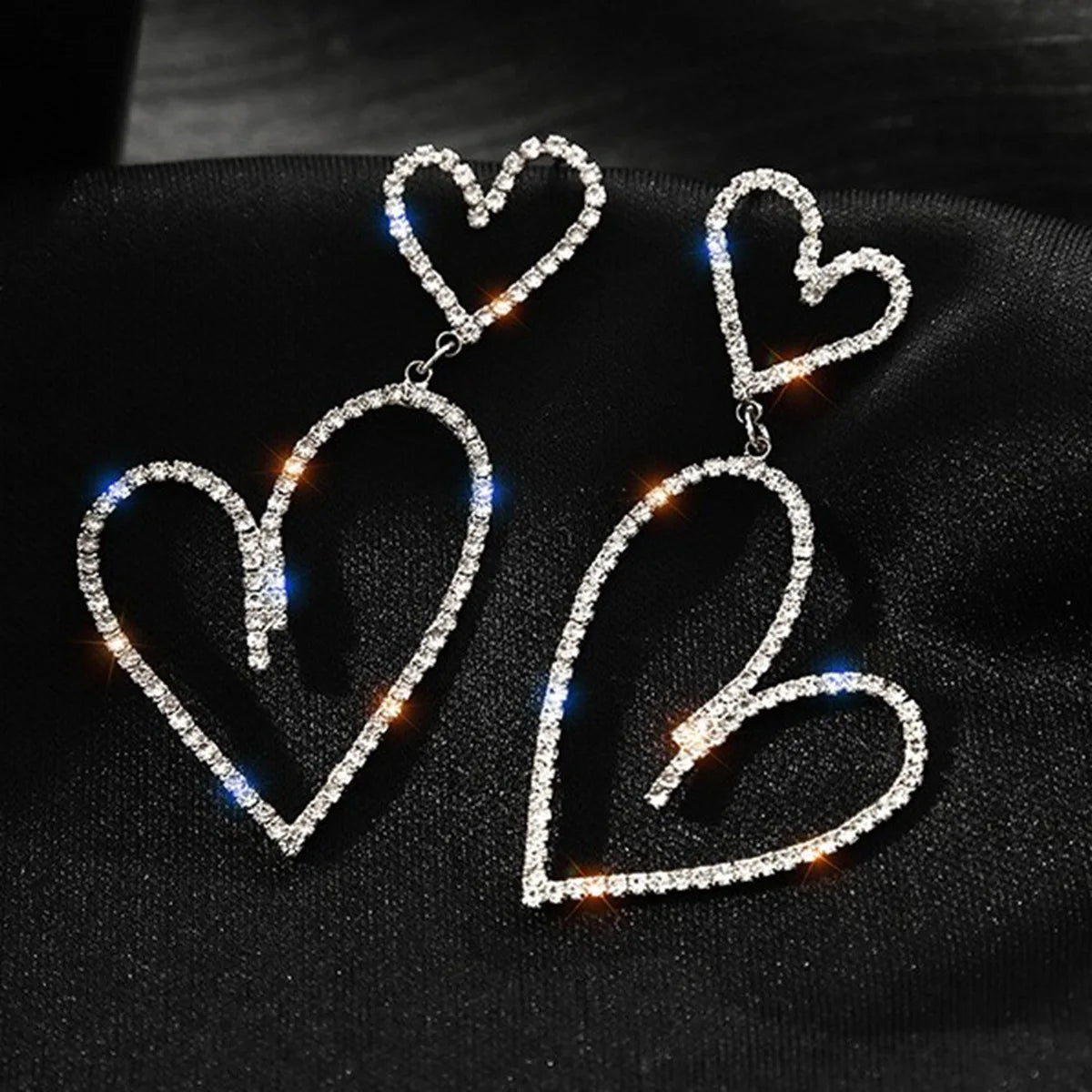 Diamond Double Heart Dangle Earrings for Women