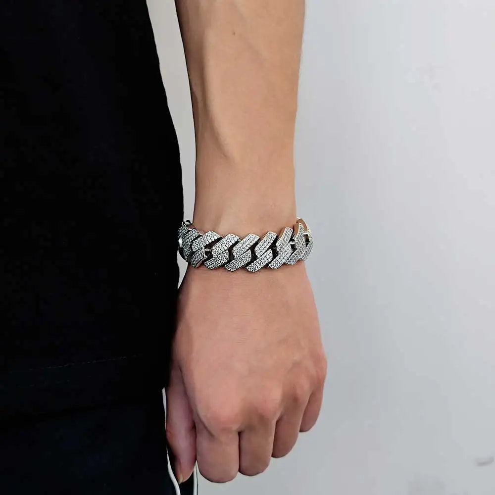 Iced Cubic Zirconia Link Bracelet for Men