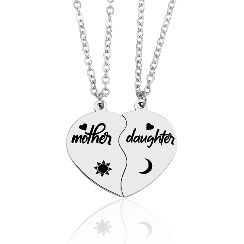 "Mother/Son" & "Mother/Daughter" 2Pcs Heart Puzzle Pendant Necklace Sets