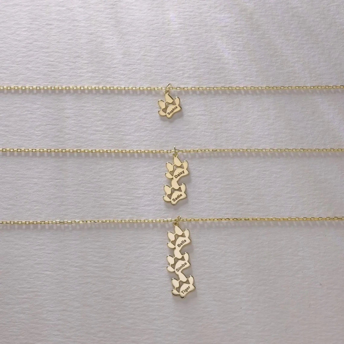 Custom 1-4 Names Personalized Dog Paw Pendant Necklace