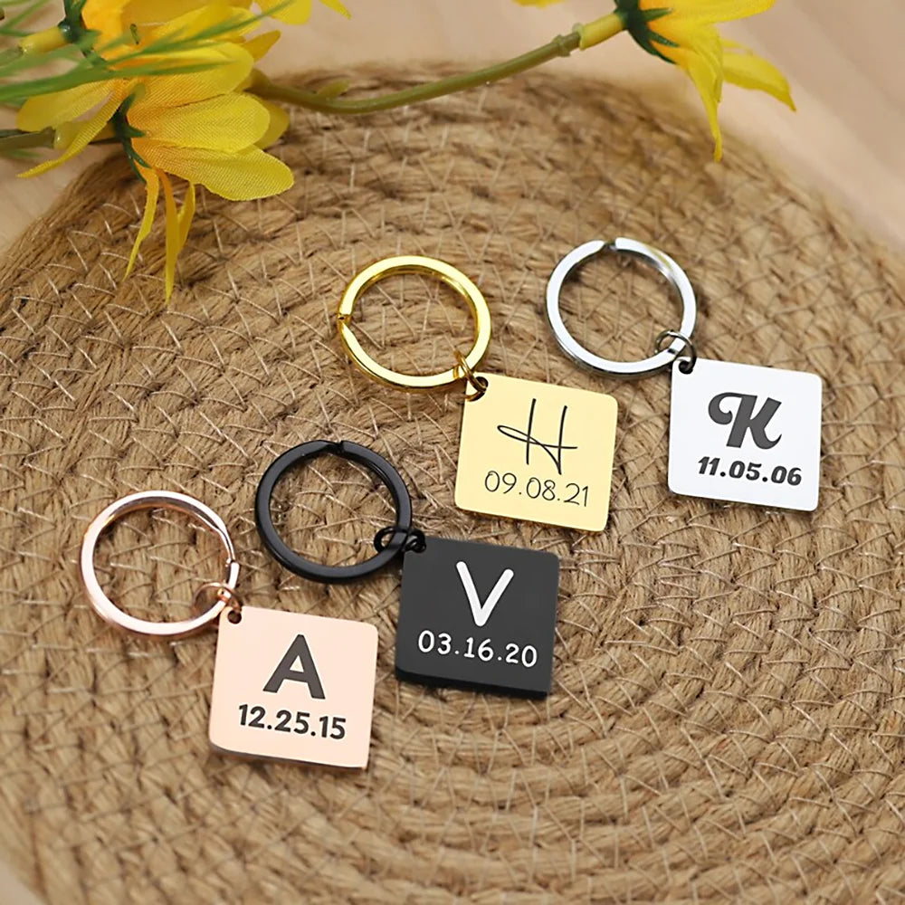 Custom Personalized Initial Letter Date Keychains