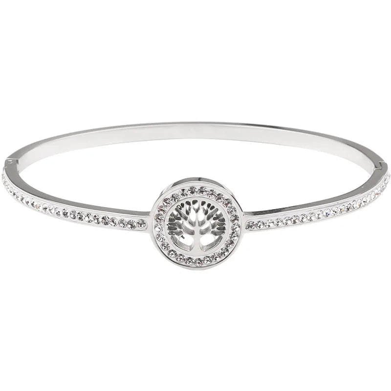 18K Gold-Plated Diamond Tree Of Life Charm Bangle Bracelet for Women