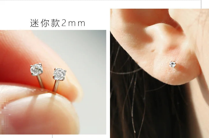 Silver Round Diamond Stud Earrings for Women