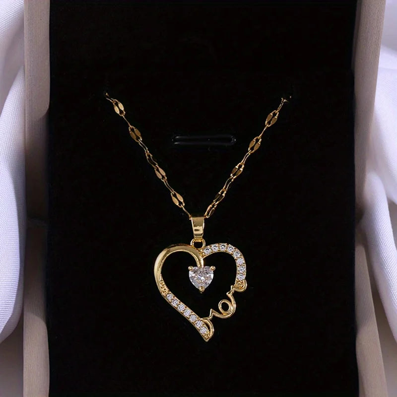"MOM" Heart with Center Stone Pendant Necklace for Women