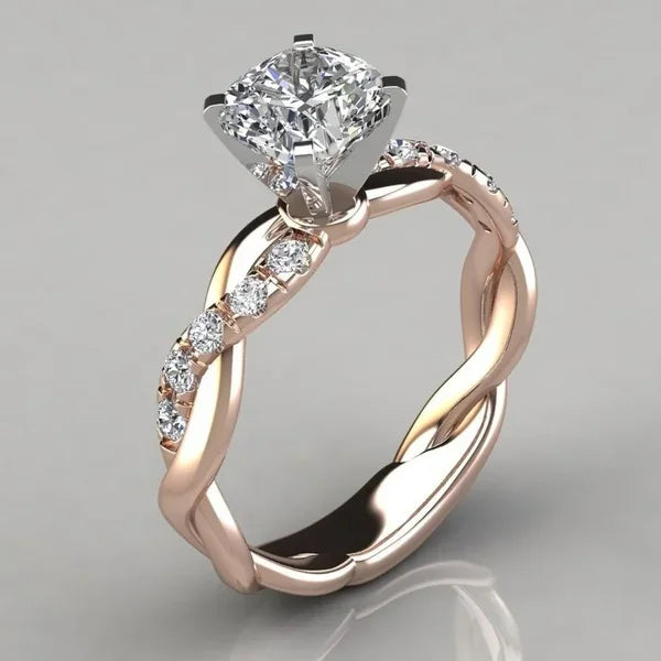 Square Diamond with Cross-Twisted Pattern Inlaid Diamond Ring for Women
