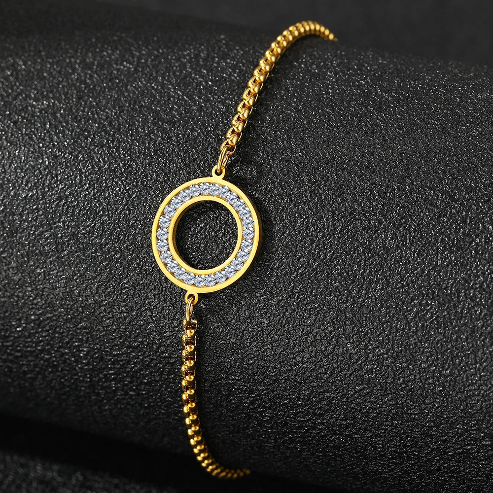 Stainless Steel Diamond Circle Charm Bracelet for Women