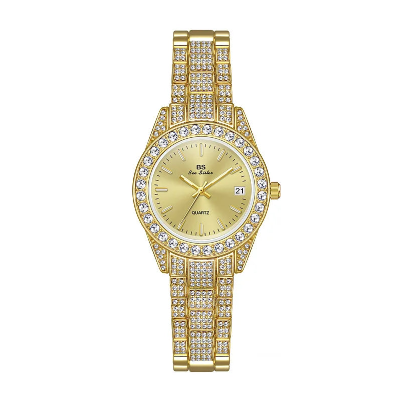Luxury Crystal Silver Gold Quartz Watches with Calendar for Women