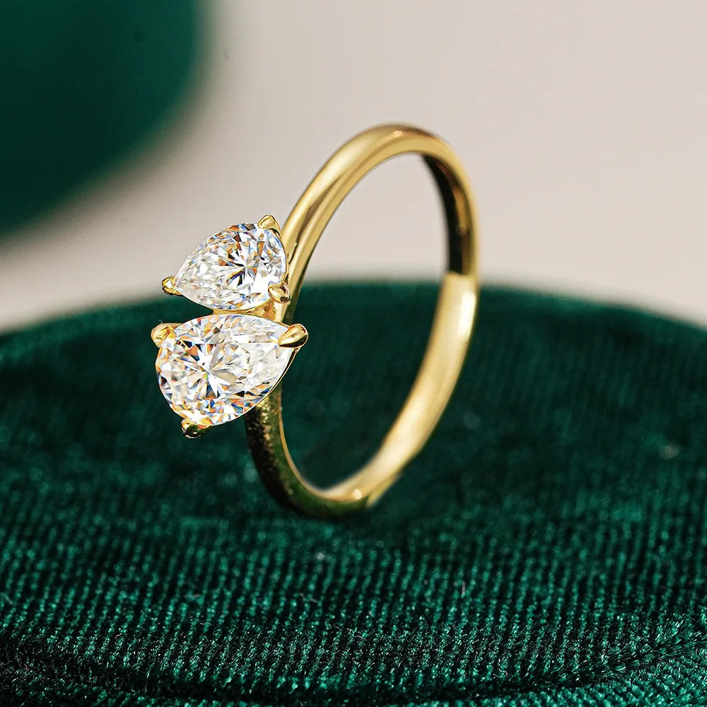 18K Gold Double Water Drop Diamond Ring for Women