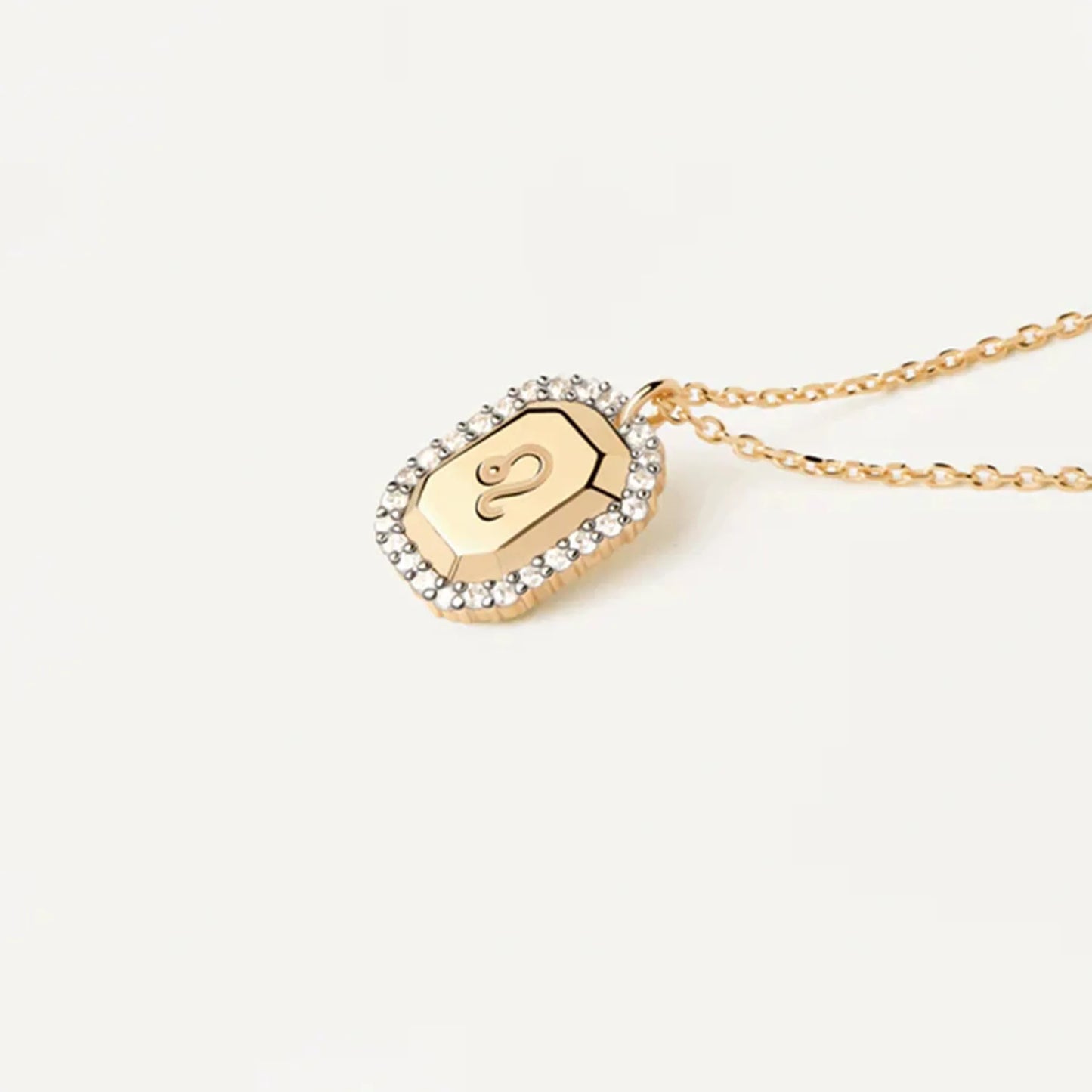 Zodiac Inlaid White Zircon Gold Square Pendant Necklace