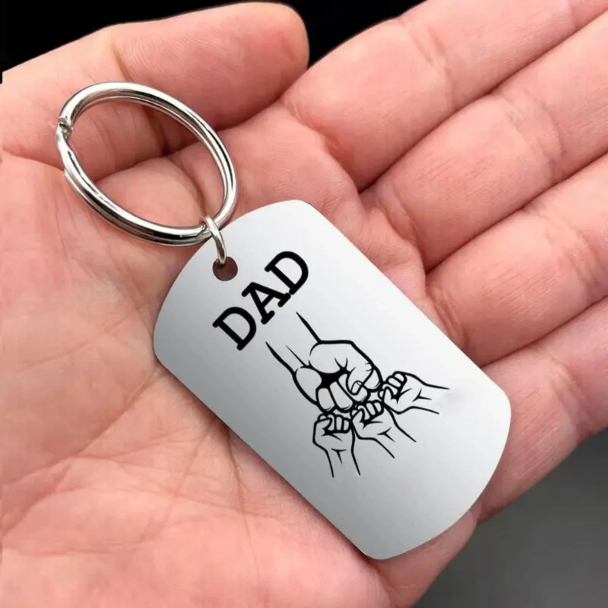 "Dad" Keychain with 1-3 Small Fists