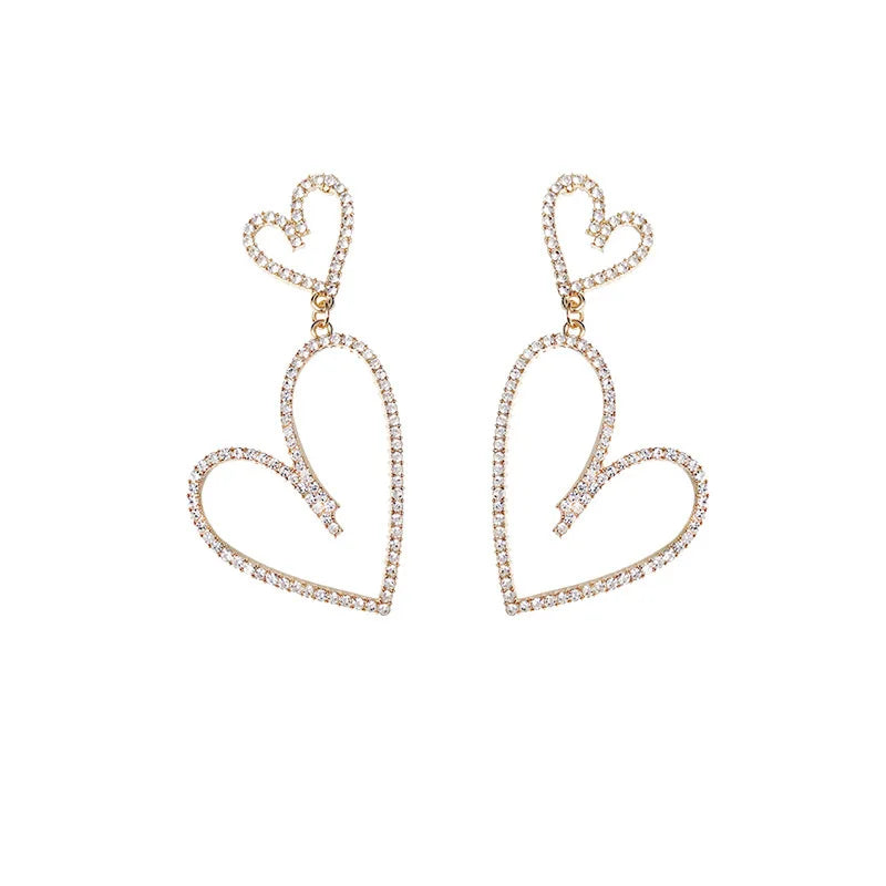 Diamond Double Heart Dangle Earrings for Women