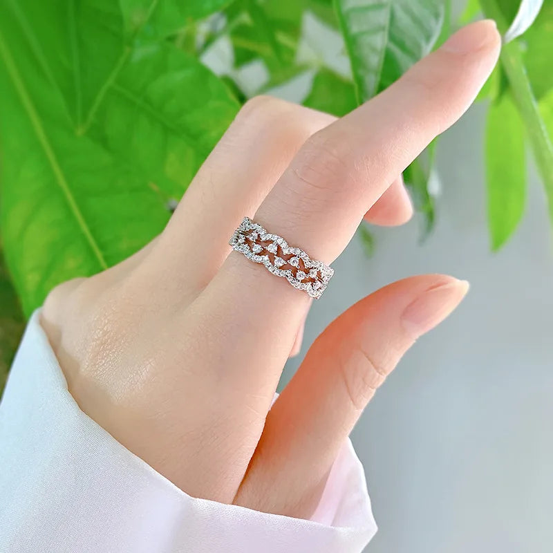 Silver 18K White Gold-Plated Zircon Wedding Ring for Women