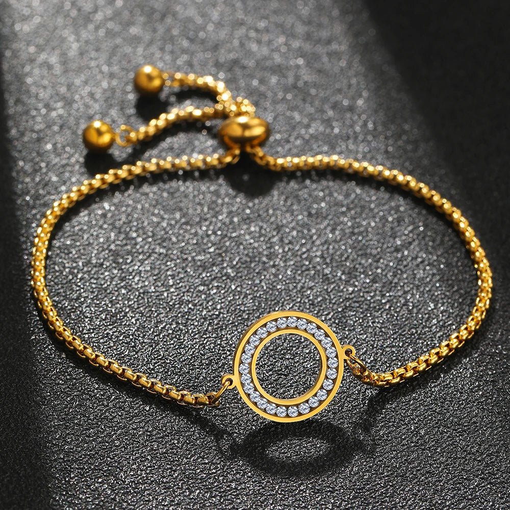 Stainless Steel Diamond Circle Charm Bracelet for Women