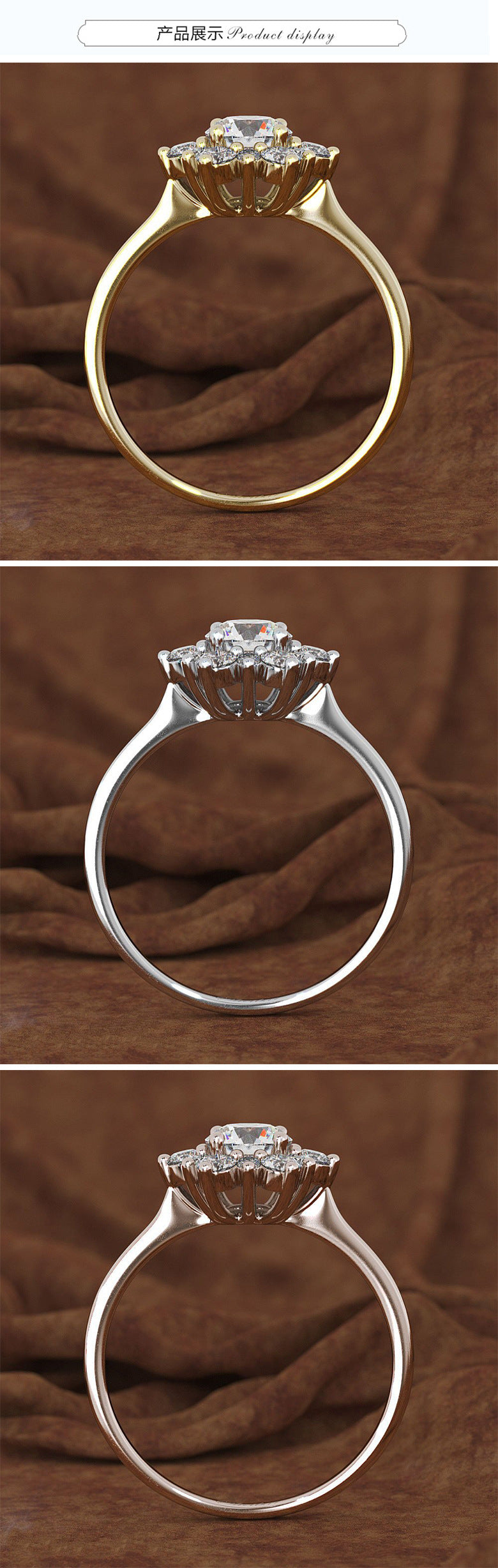 Luxury 14K Gold or Silver 1.5 Carats Diamond Rings for Women