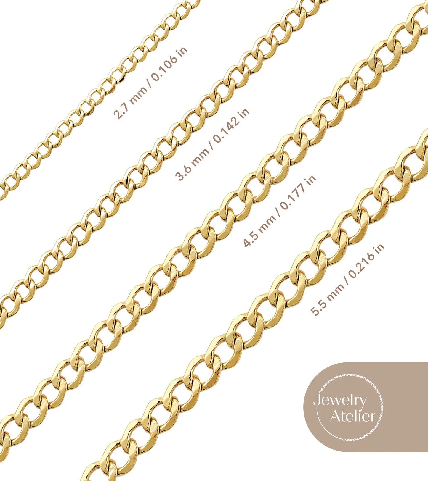 Gold Chain Necklace Collection - 14K Solid Yellow Gold Filled Miami Cuban Curb Link Chain Necklaces for Women and Men with Different Sizes (2.7Mm, 3.6Mm, 4.5Mm, or 5.5Mm)