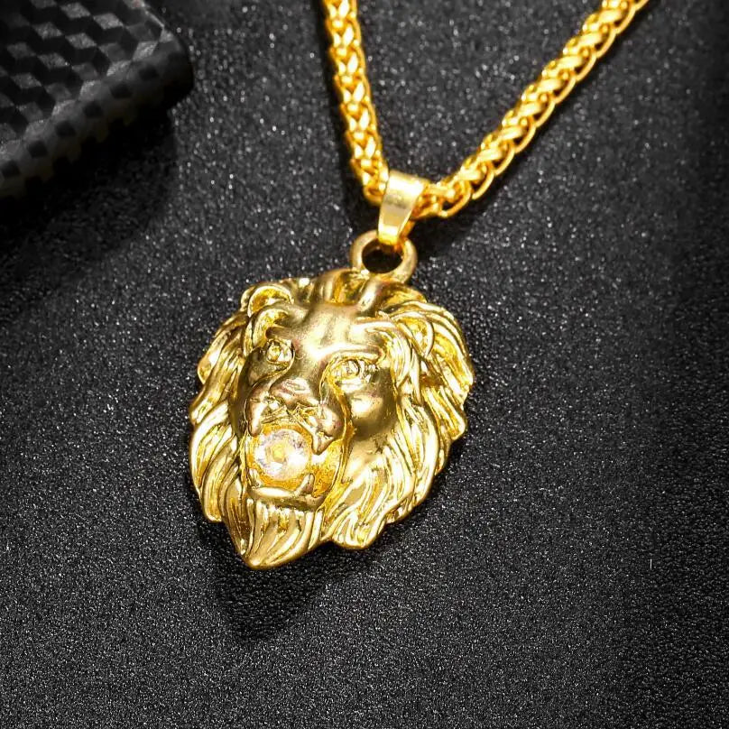 Lion Head with Crystal Stone Pendant Necklace for Men