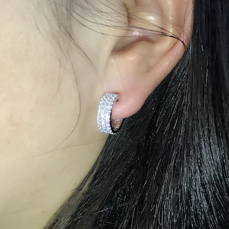 18K White Gold Diamond Stud Dangle Mini-Hoop Earrings for Women