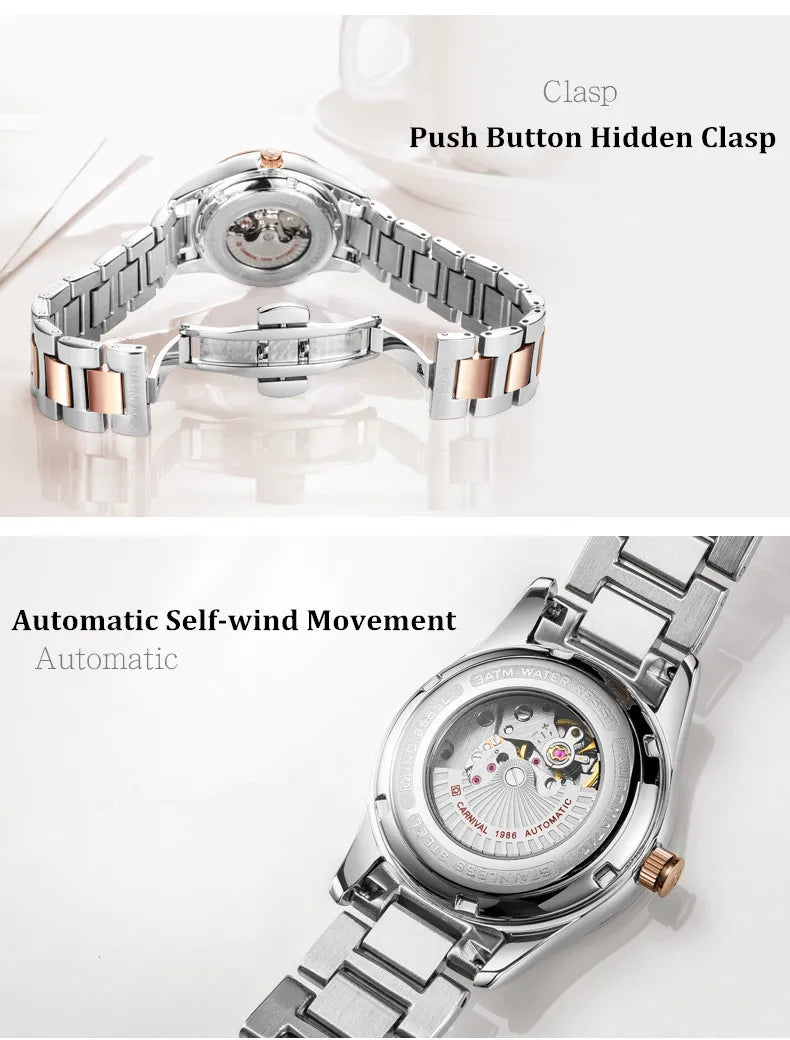 Luxury Automatic Movement Waterproof Wristwatches for Women