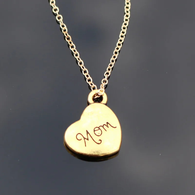 "Mom" Engraved Heart Pendant Necklace for Women