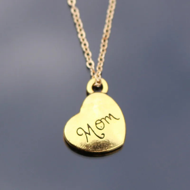 "Mom" Engraved Heart Pendant Necklace for Women