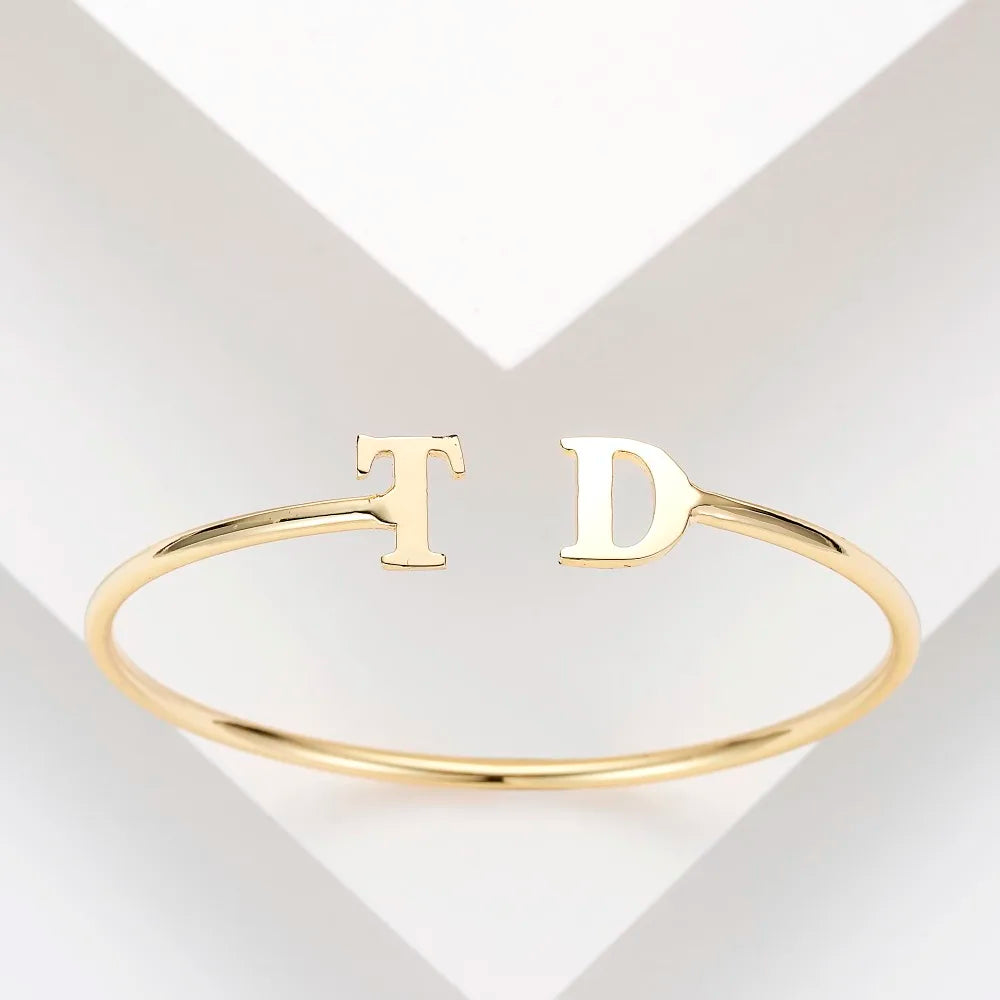 Custom Personalized Initials Open Bangle Bracelet