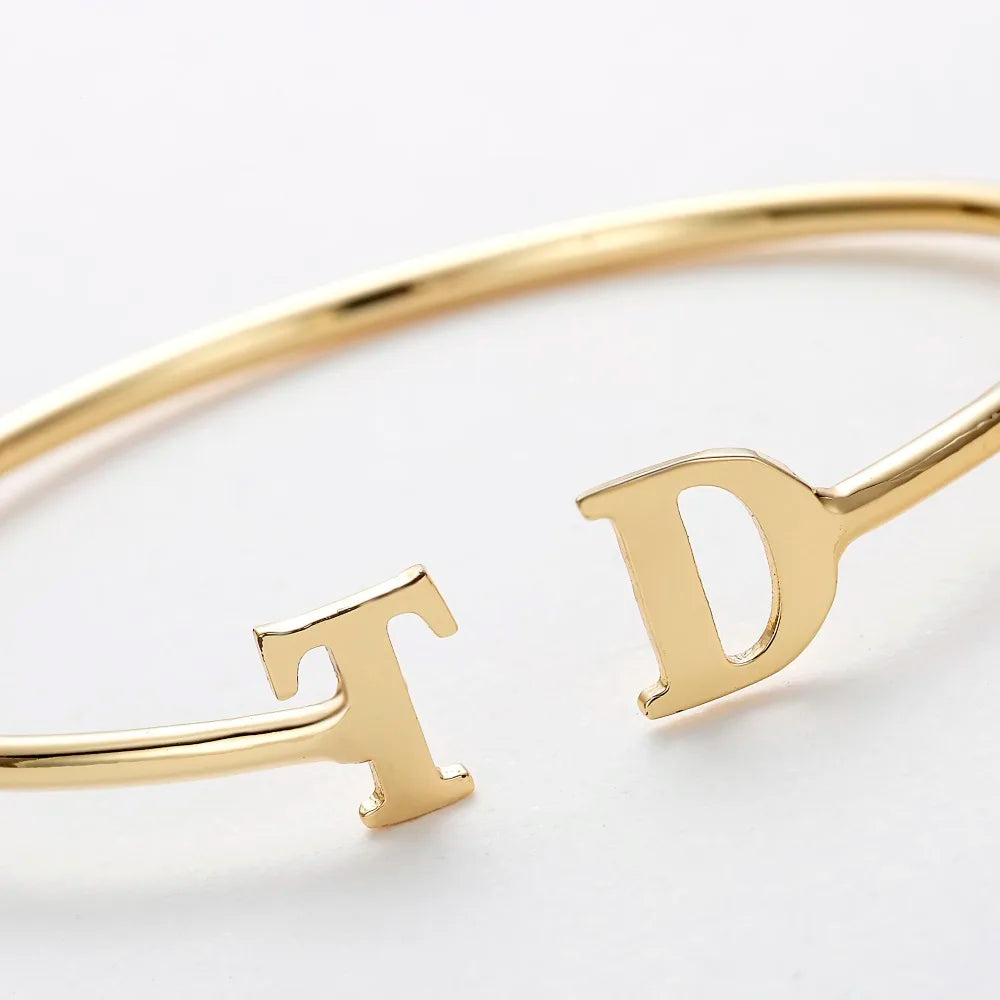 Custom Personalized Initials Open Bangle Bracelet