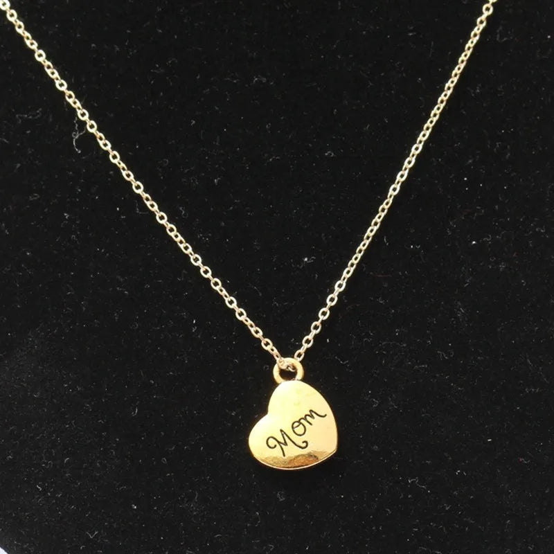 "Mom" Engraved Heart Pendant Necklace for Women