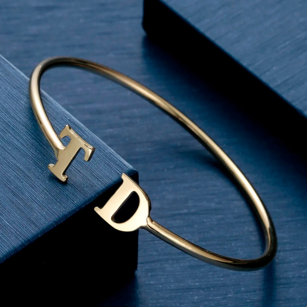 Custom Personalized Initials Open Bangle Bracelet