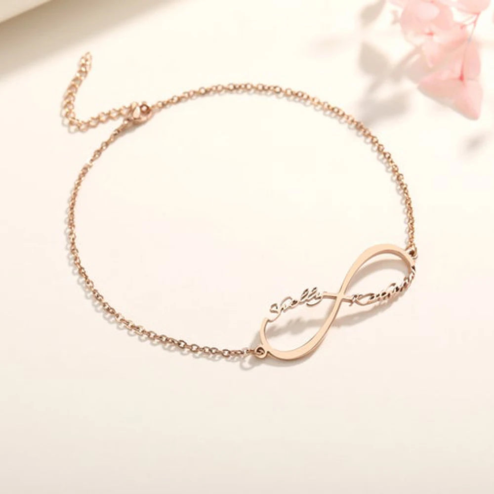 Custom Personalized 1-4 Names Bracelet on Infinity Pendant