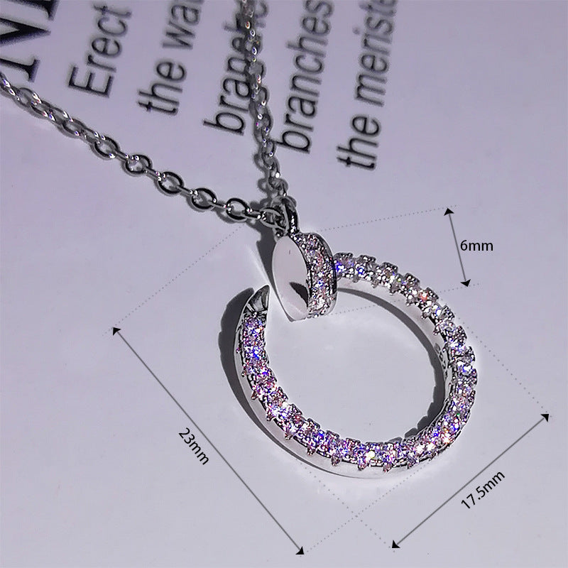 Silver or Rose Gold Inlaid Zircon Diamond Curved Open Circle Pendant Necklace for Women