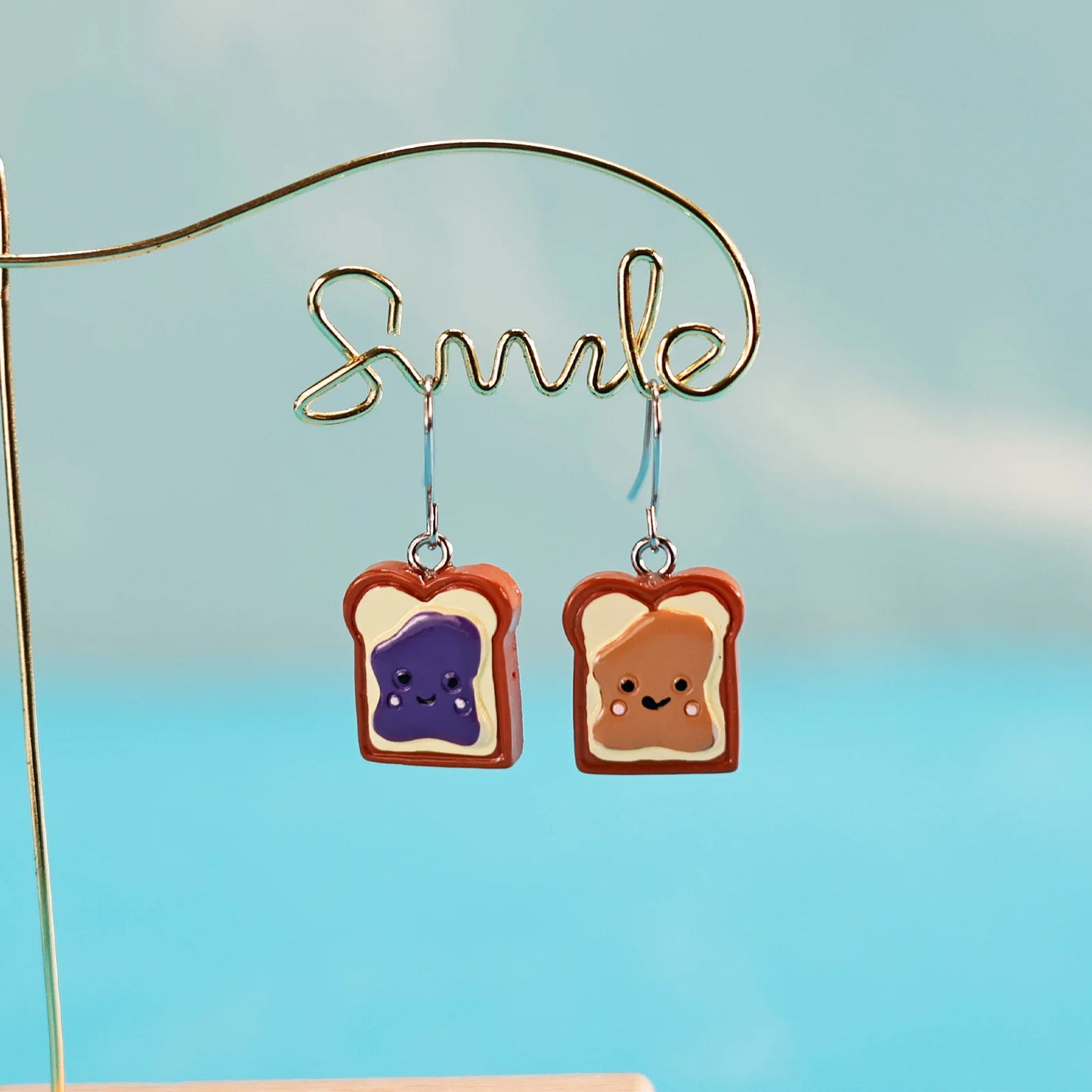 1 Pair Hand-Painted Peanut Butter and Jelly Toast Drop Earrings