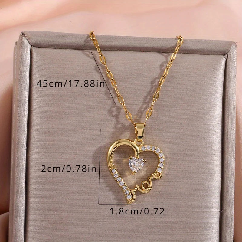 "MOM" Heart with Center Stone Pendant Necklace for Women