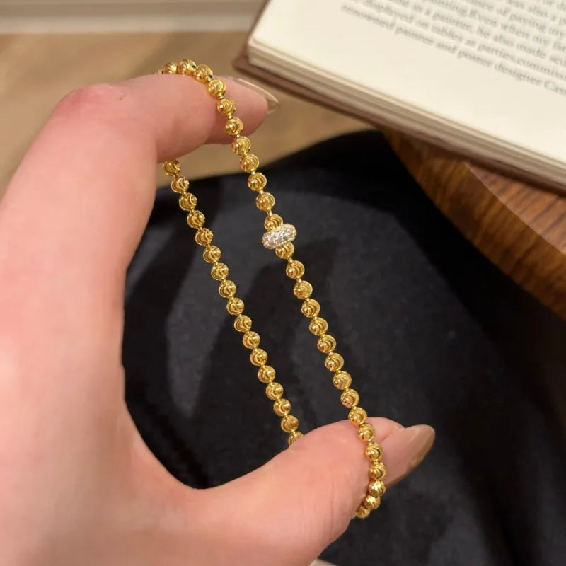 Luxury Silver or Gold Zircon Round Beads Bracelet with Circle Charm for Women