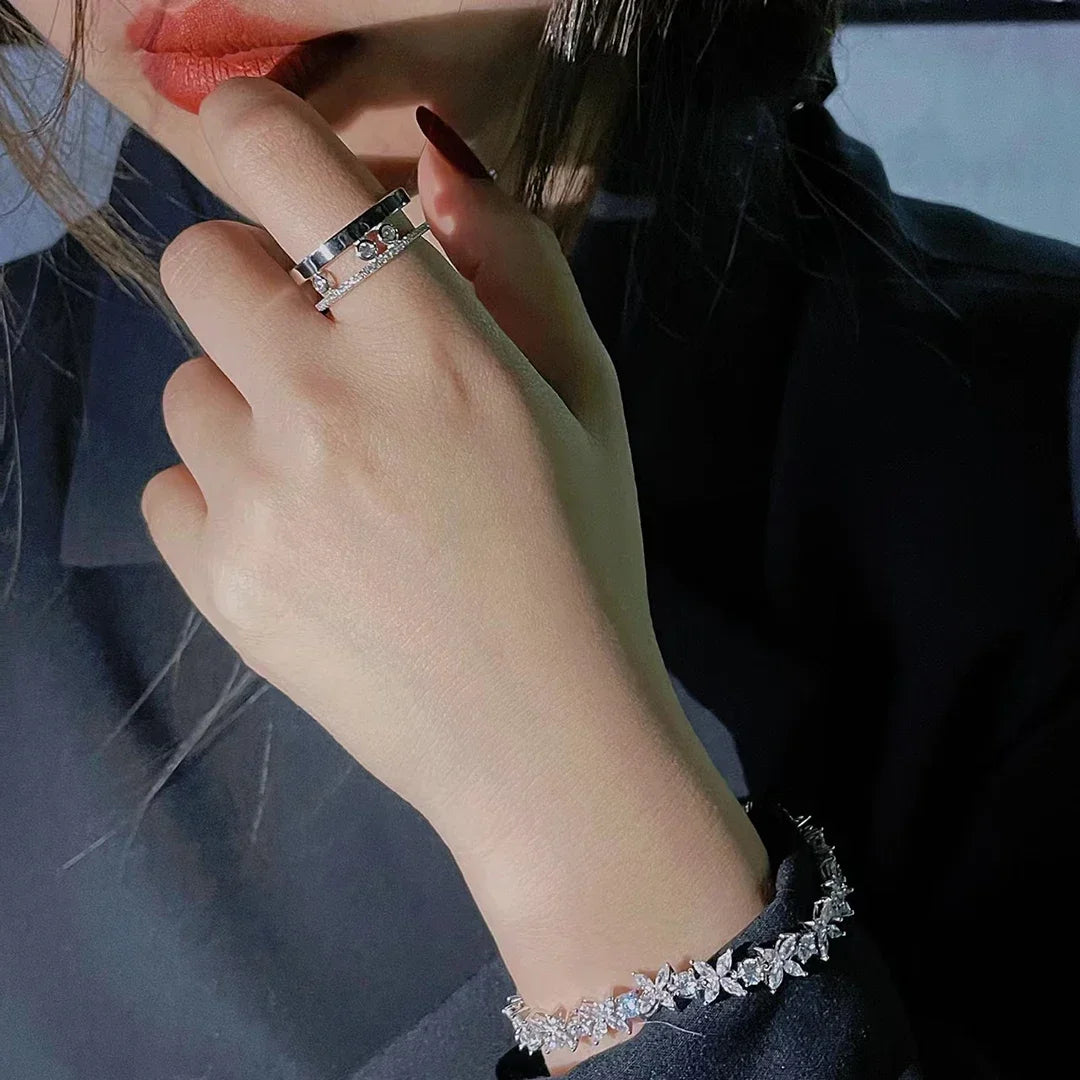 White or Rose Gold Three Moving Diamonds Ring for Women