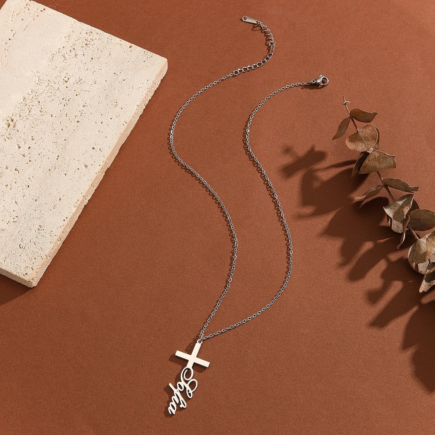 Custom Personalized Name On Cross Pendant Necklace for Women
