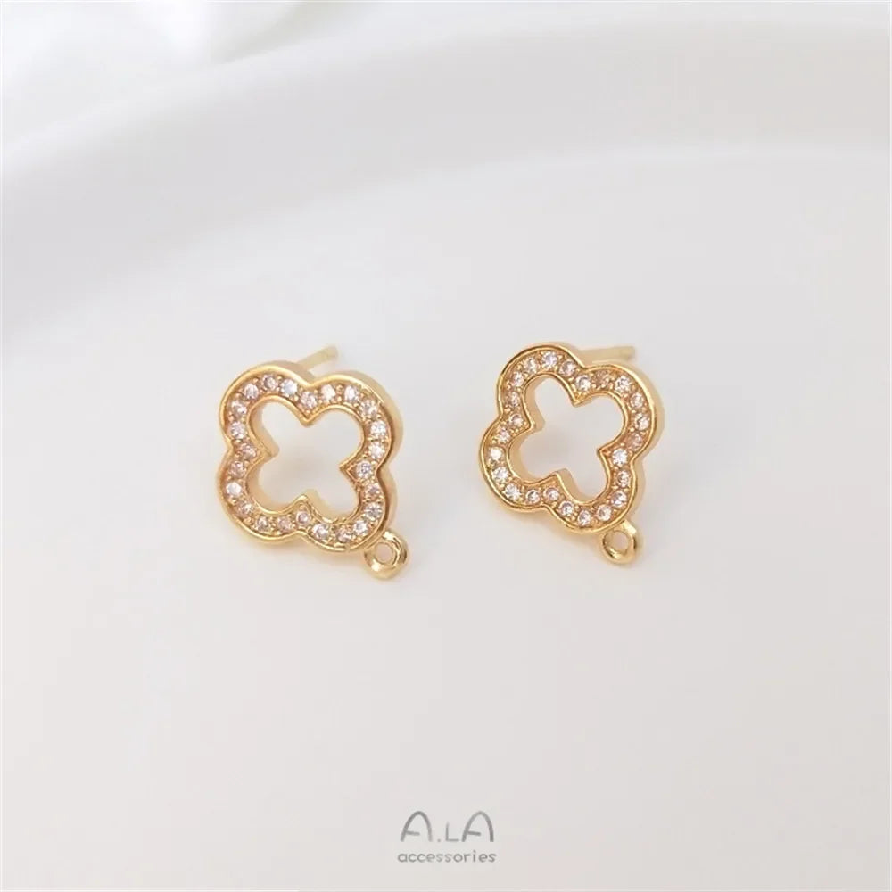 14K Gold Plated Zircon Silver Earrings