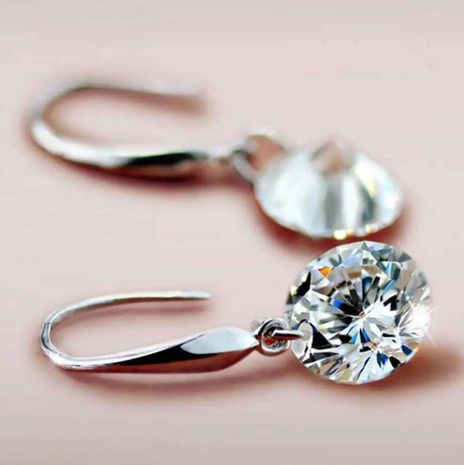Silver Round Cut Moissanite Diamond Dangle Earrings for Women